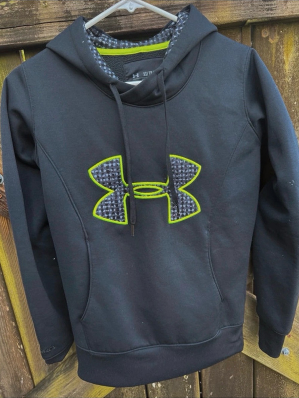 Under Armour Woman’s Black Hoodie with Neon Yellow-Accent Logo size XS